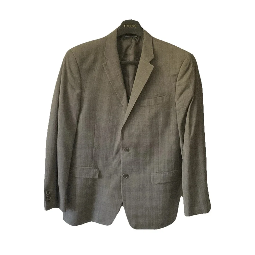 Tommy Hilfiger Gray Plaid Wool 2 Piece Suit Mens 40R Jacket 34W Pants